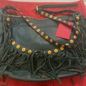 NWT Hunter Green VALENTINO C-Rockee Large Fringe Bag